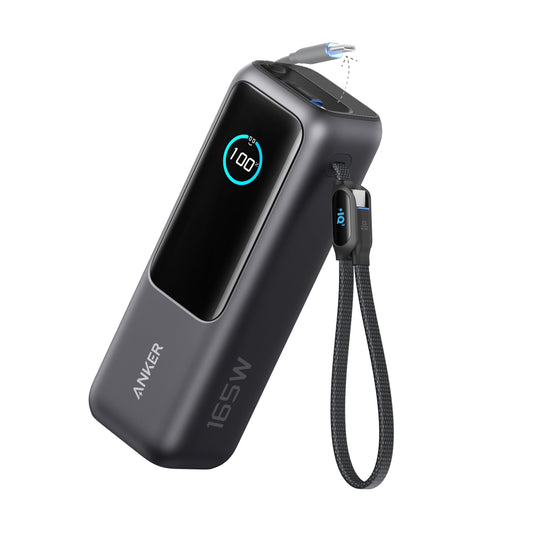 Power Bank Anker Negro 25,000 mAh con 3 Puertos USB-C 100W y Cables Integrados para Laptop y Celulares