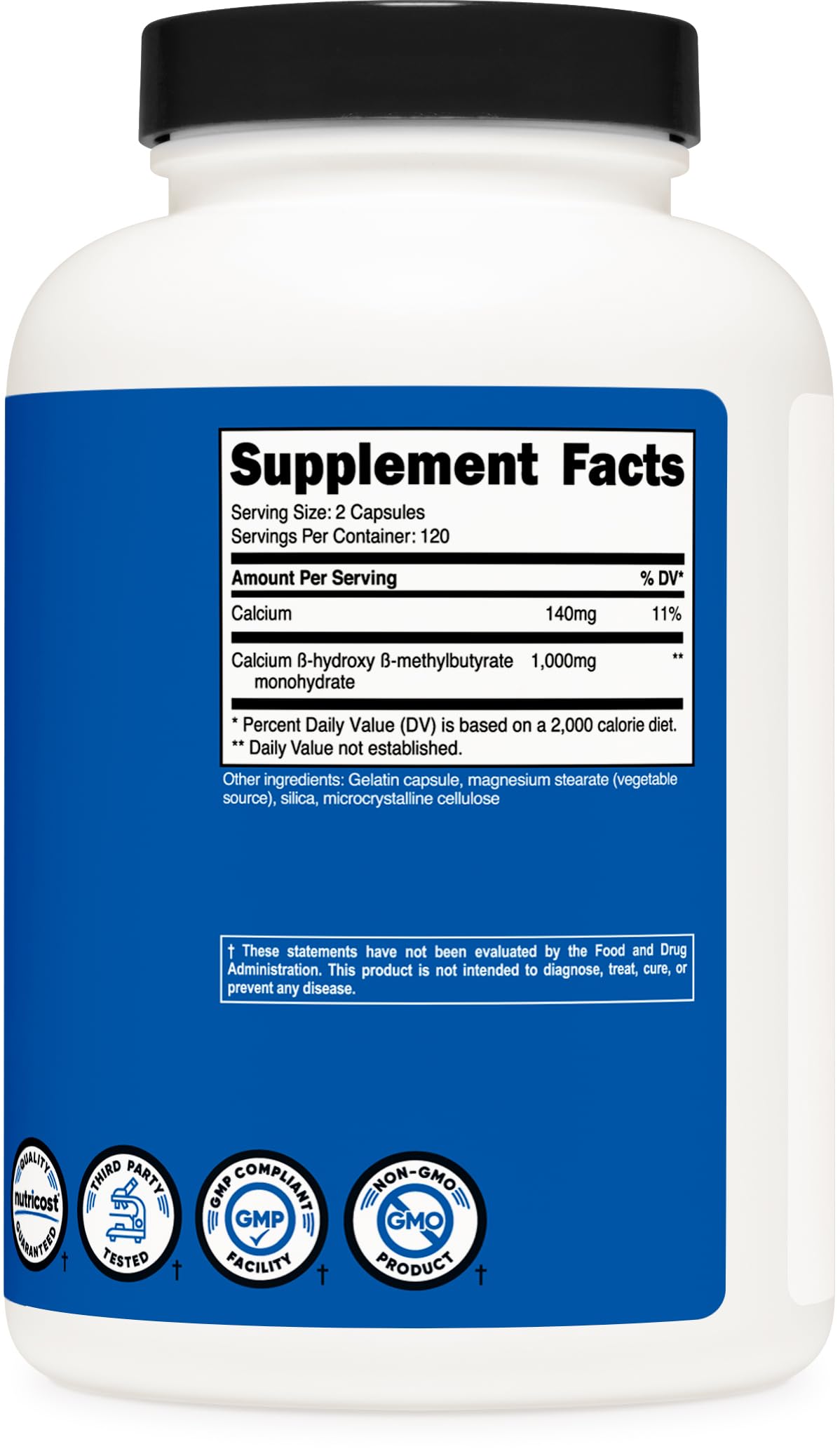 Suplemento HMB Nutricost Blanco Sin Gluten y Sin OGM