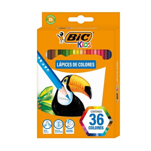 BIC Lápices de Colores Evolution Punta Resistente Sin Astillas Hecho de Resina Surtido de Colores 36 Piezas