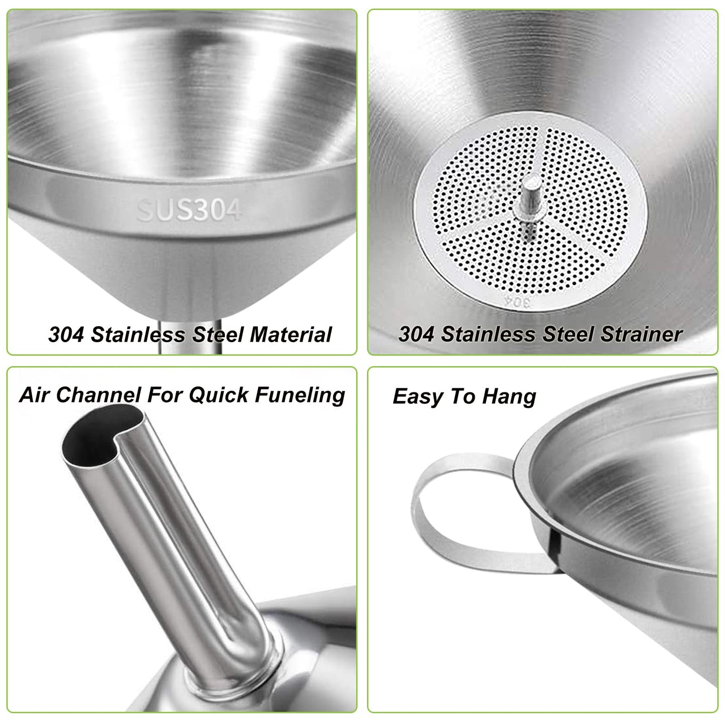 Embudo de Cocina de Acero Inoxidable Metálico con Colador 4.3 Pulgadas