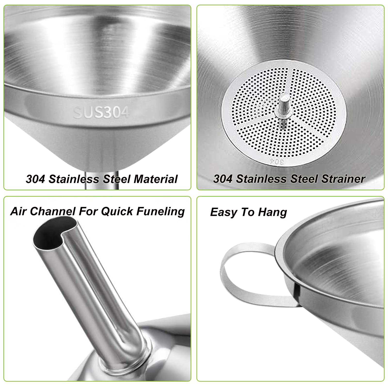 Embudo de Cocina de Acero Inoxidable Metálico con Colador 4.3 Pulgadas