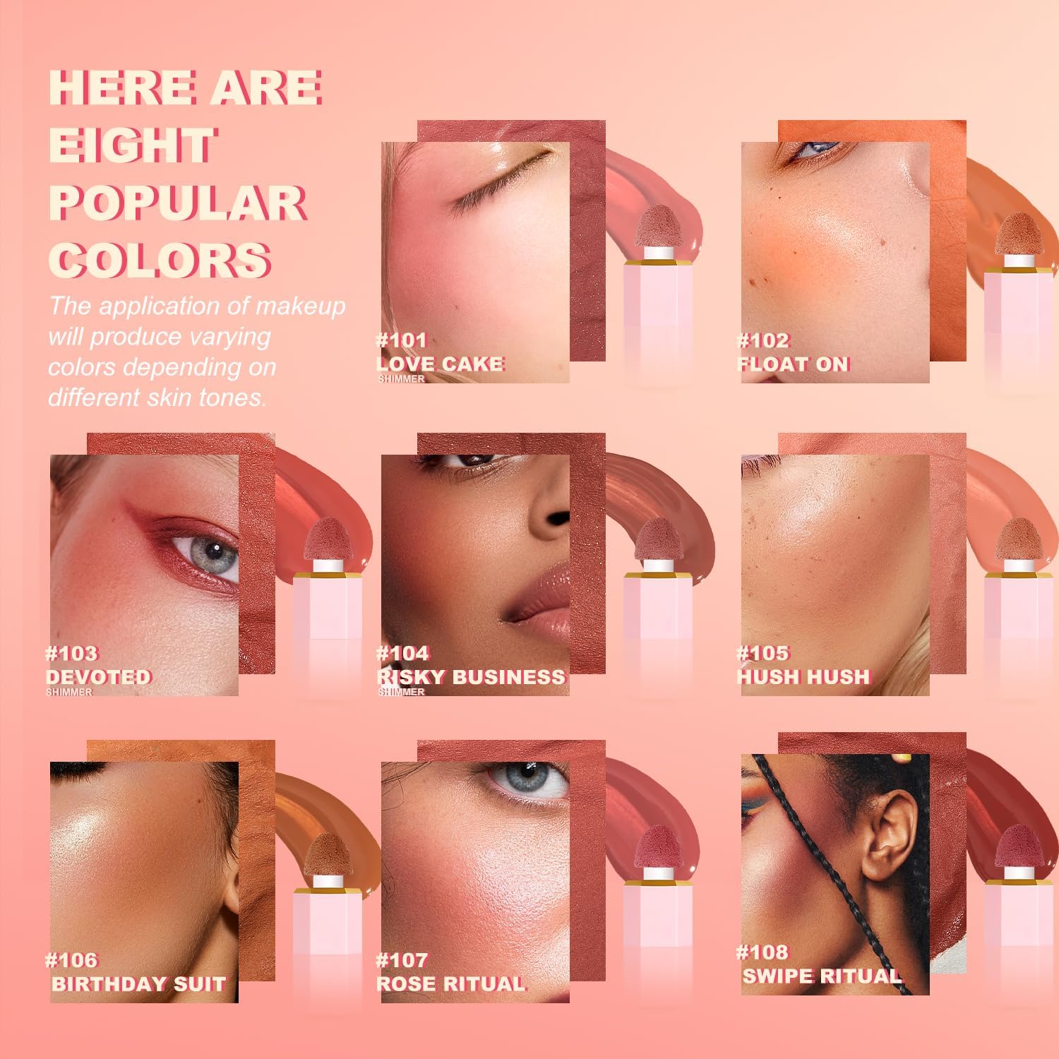 Rubor En Crema, Maquillaje Rubor Líquido, Liquid Blush En Duradero, Rubor Liquido Súper Sedoso Natural, Extensible Y Difuminable, Rubor Facial Hidratante Para Mejillas Rubor en Barra