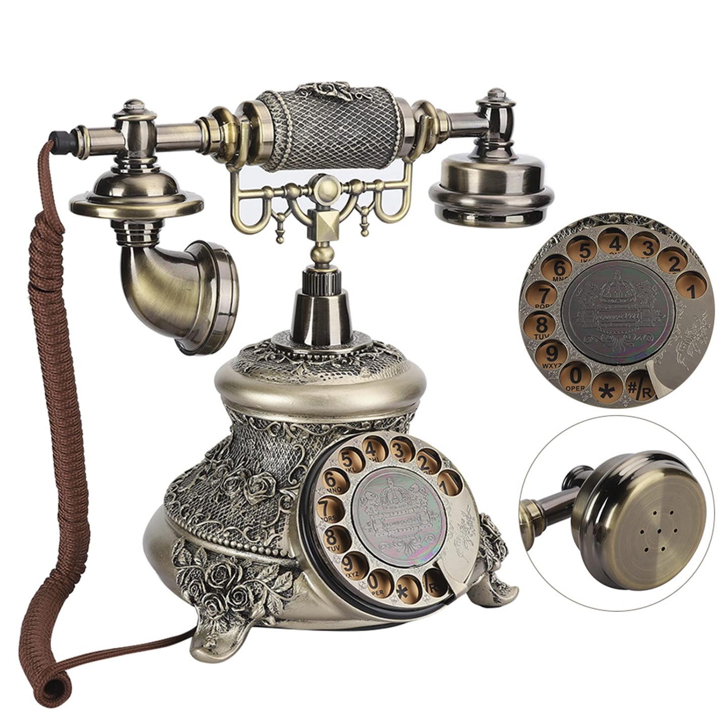 Teléfono Antiguo, Teléfono Giratorio Ms-5700D Resina, Clásico, Antiguo, Tocadiscos, Teléfono Decorativo, Rotación, Teléfono Europeo para Escritorio, Oficina en Casa, Teléfonos de Oficina, Línea Fija