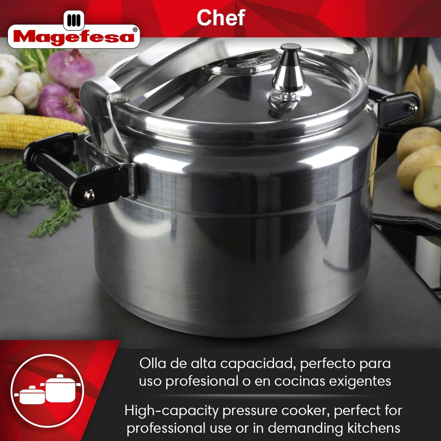 Magefesa Olla de Presión Chef 15, Aluminio Profesional, 15 litros, plata