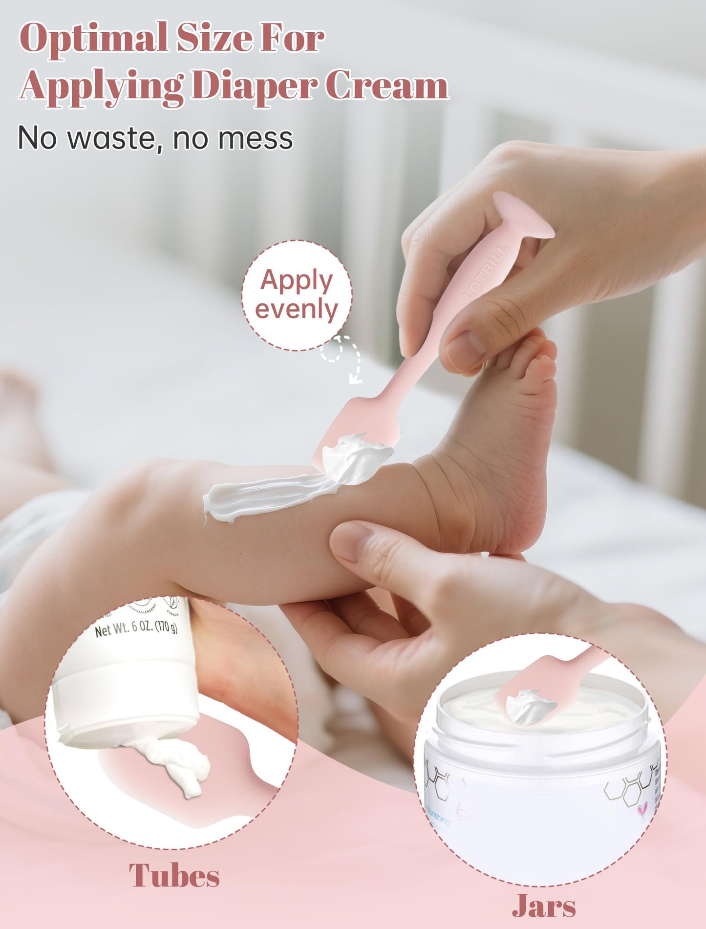 LOTBILL Espátula Para Crema De Pañal Para Bebé, Paquete De 2 Espátulas Para El Trasero De Bebé, Aplicador De Crema De Pañal De Silicona, Espátula Para Pasta De Pañal De Tamaño Completo Y Mini Para Beb