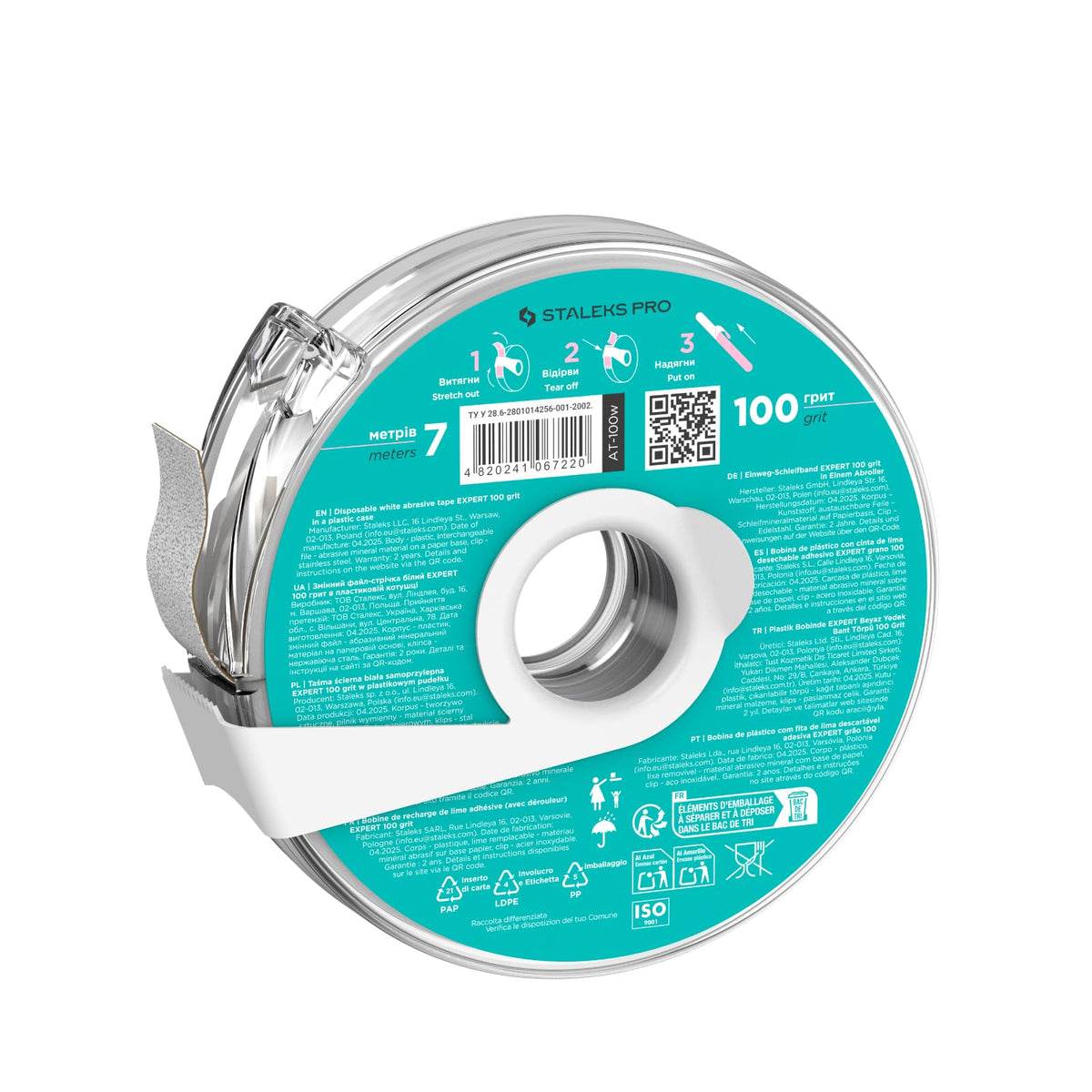 STALEKS PRO BOBBINAIL Dispensador de limas Donut con recarga de lima adhesiva blanca Expert Donuts + Recarga de grano 100 (Verde)