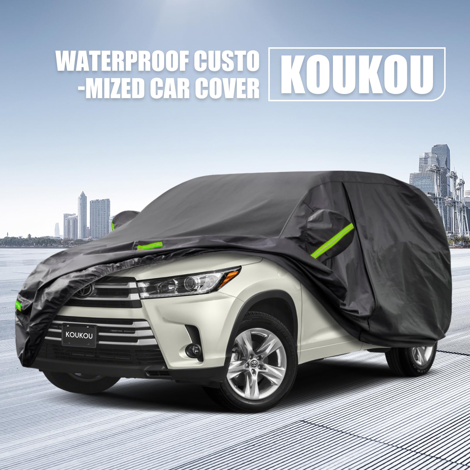 KouKou - Impermeable SUV Funda para Toyota Highlander（2007-2025）, 6 Capas, Resistente al Viento, para Todo Tipo de Clima, para Exteriores, protección contra el Sol, la Lluvia, los Rayos UV, el Polvo