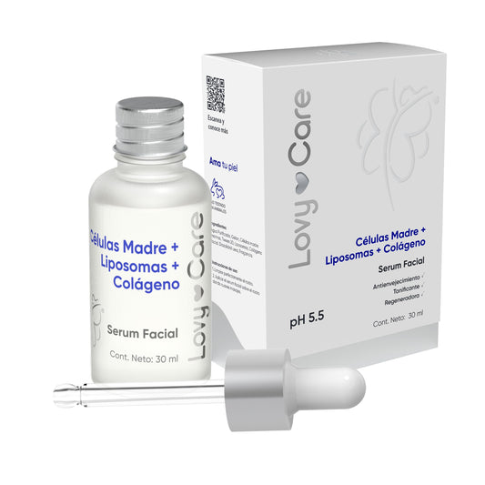 Lovy Care Serum Facial Cells Madre + Liposomes + COLAGENO tonificante, Regeneradora + pH 5.5 piel Sana