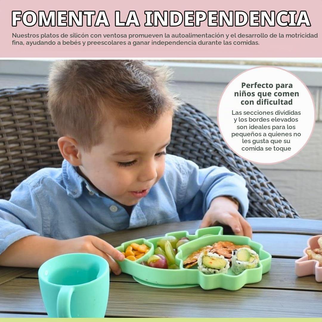 Melii - Placa de succión de silicona para bebés y niños pequeños | Placa de destete dividida con LED para bebé, sin BPA, no tóxica, apta para lavaplatos y microondas, se adapta a la mayoría de sillas