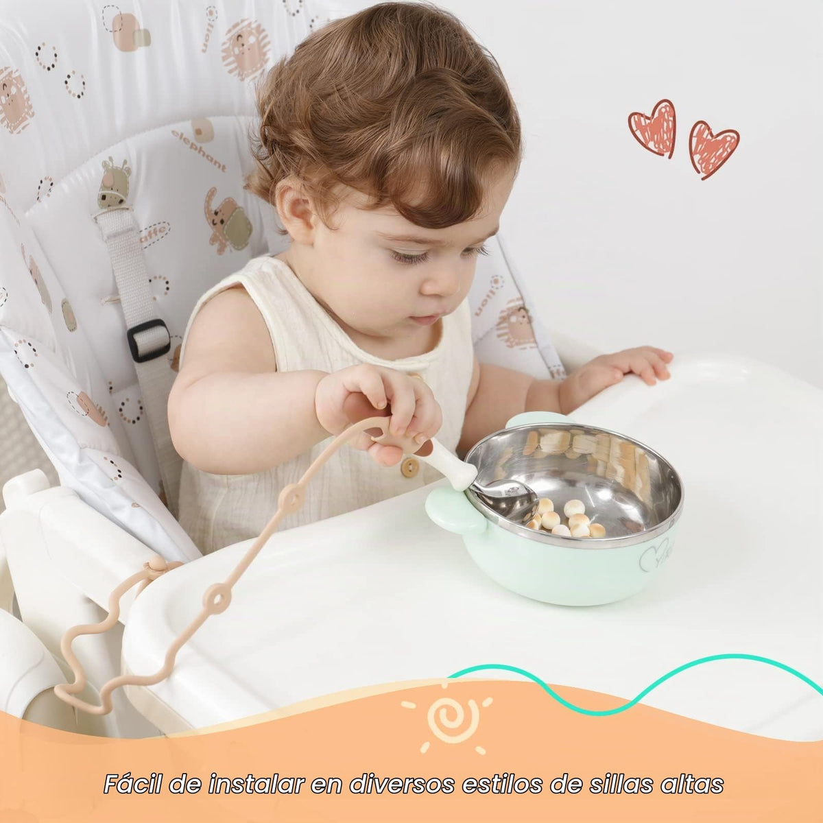 SMAutoLife - Utensilios para niños pequeños, tapas elásticas de silicona para tenedor y cuchara, correa de soporte de silicona de grado alimenticio para mantener el tenedor y la cuchara fuera del piso