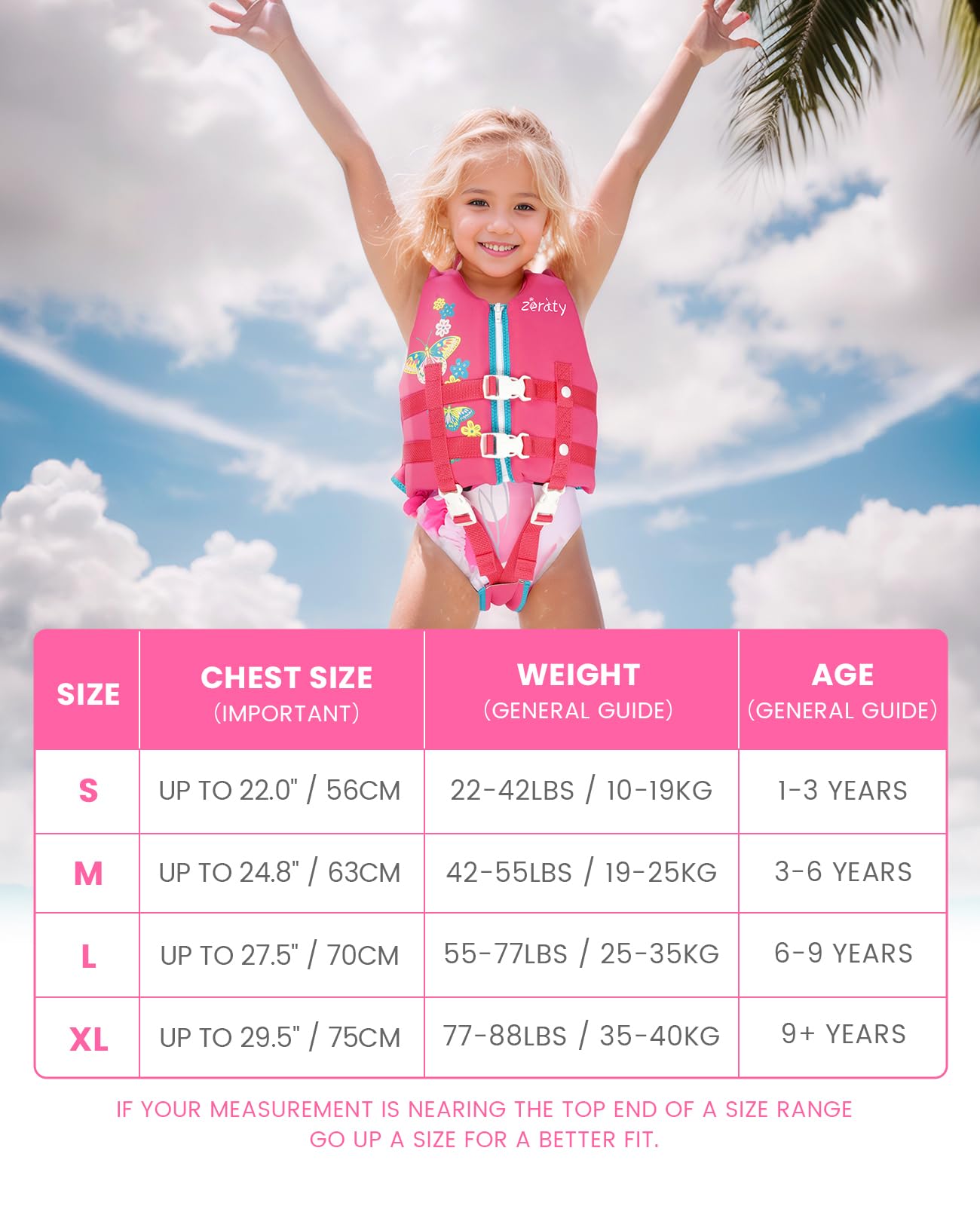 Chaleco de Natación Zeraty Rosa Neopreno para Niños y Niñas