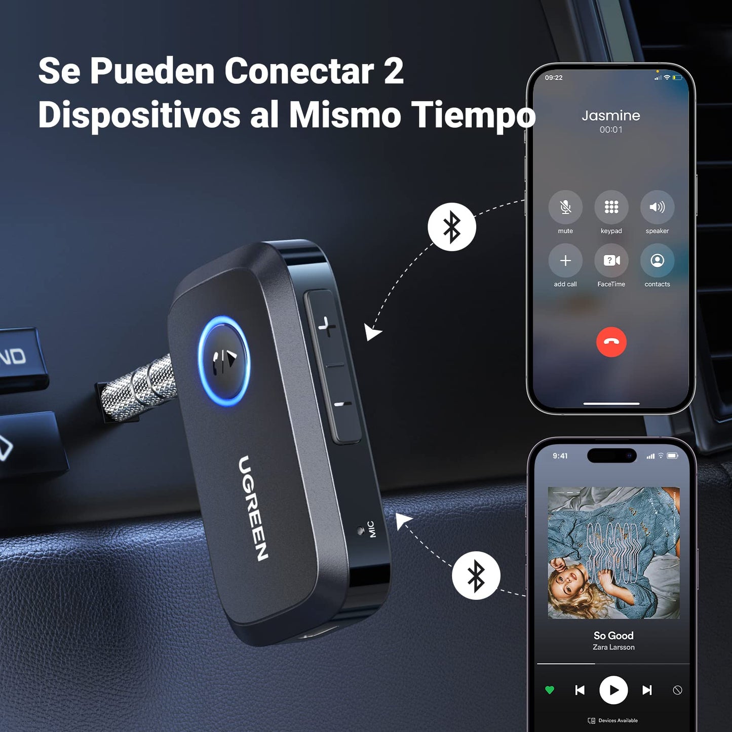 Receptor Bluetooth UGREEN Azul Incorporado para Coche y Altavoces