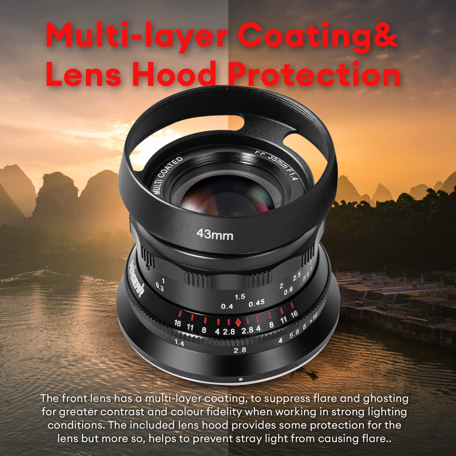 PERGEAR - Lente de Enfoque Manual de fotograma Completo F1.4 de 35 mm, Compatible con cámaras Sony E-Mount A7 A7II A7III A7R A7RII A7RIII A7RIV A7S A7SII A7SIII A9 A7C A6400 A6600 A6100 A6500 A63000
