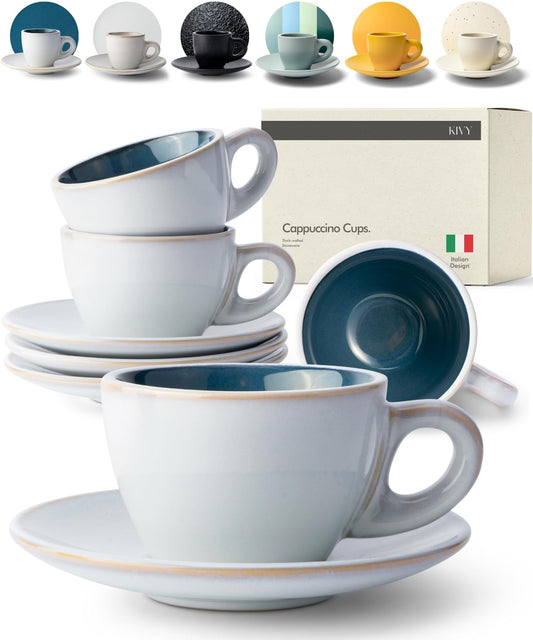 KIVY Juego de 4 tazas de capuchino [6 onzas] - Juego de tazas de capuchino de gres de pared gruesa para arte latte - Tazas de latte - Taza de latte - Taza de latte - Taza de latte - Taza de latte -