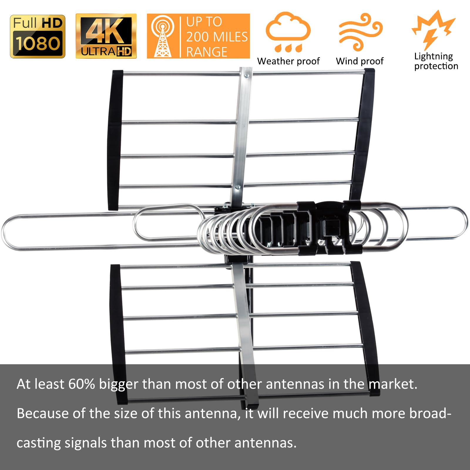 Five Star - Antena de TV HDTV para exteriores de hasta 200 millas de largo alcance, antena de TV para montaje en ático o techo, antena digital OTA de largo alcance para 4K 1080P VHF UHF incluye