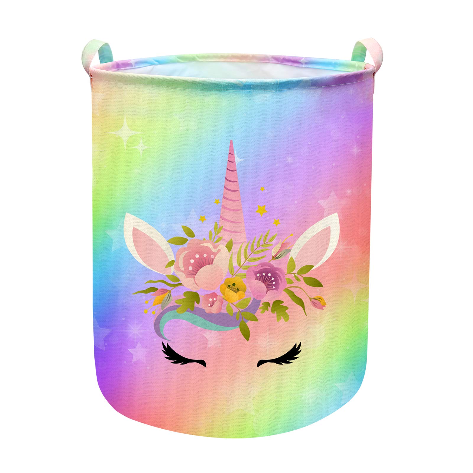 Cesta de lavandería con diseño de unicornio, de gran tamaño, redonda, impermeable, plegable, organizador de habitación de niñas, recámara, cuarto de bebé, ropa de sala de juegos (43.3 l, lindo