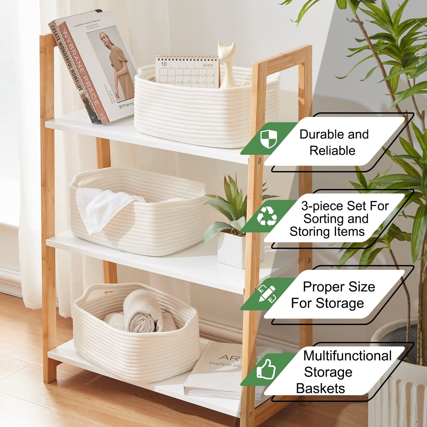 OIAHOMY - Cestas de almacenamiento de cuerda de algodón | Cesta de almacenamiento decorativa para almacenamiento de clóset, contenedores de organización del hogar y decoración de guardería, cestas