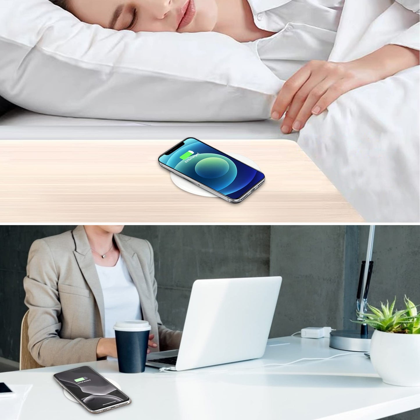 JE Make IT Simple - Cargador inalámbrico de computadora, estación de Carga rápida de 15 W, con Ojales, Elegante Almohadilla de Carga de energía Invisible, para iPhone 15, Samsung, Airpods