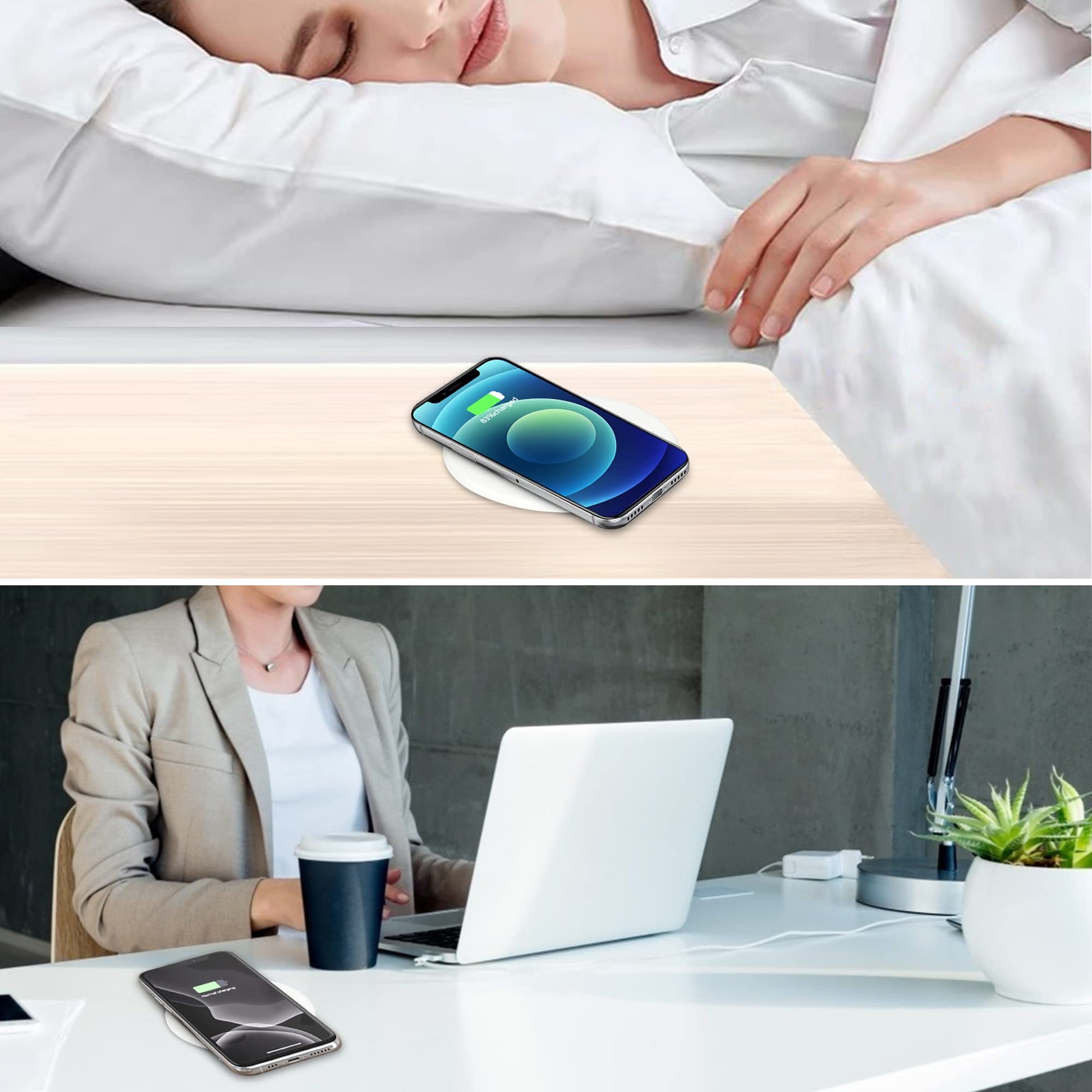 JE Make IT Simple - Cargador inalámbrico de computadora, estación de Carga rápida de 15 W, con Ojales, Elegante Almohadilla de Carga de energía Invisible, para iPhone 15, Samsung, Airpods