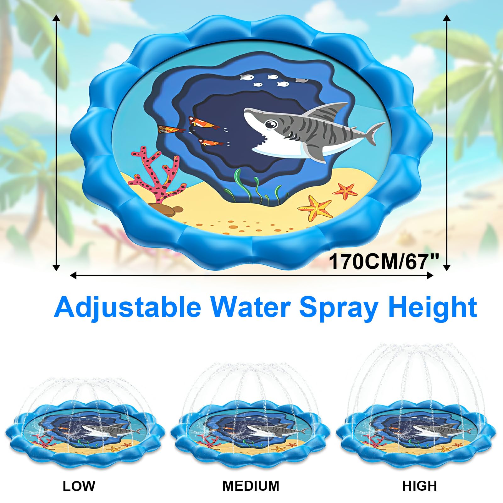 Alberca UIEYAKFR Azul 170CM Ssplash Pad Grueso y Duradero para Niños y Perros