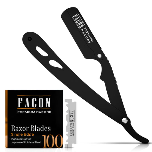 100 cuchillas + facón profesional de corte recto para peluquería