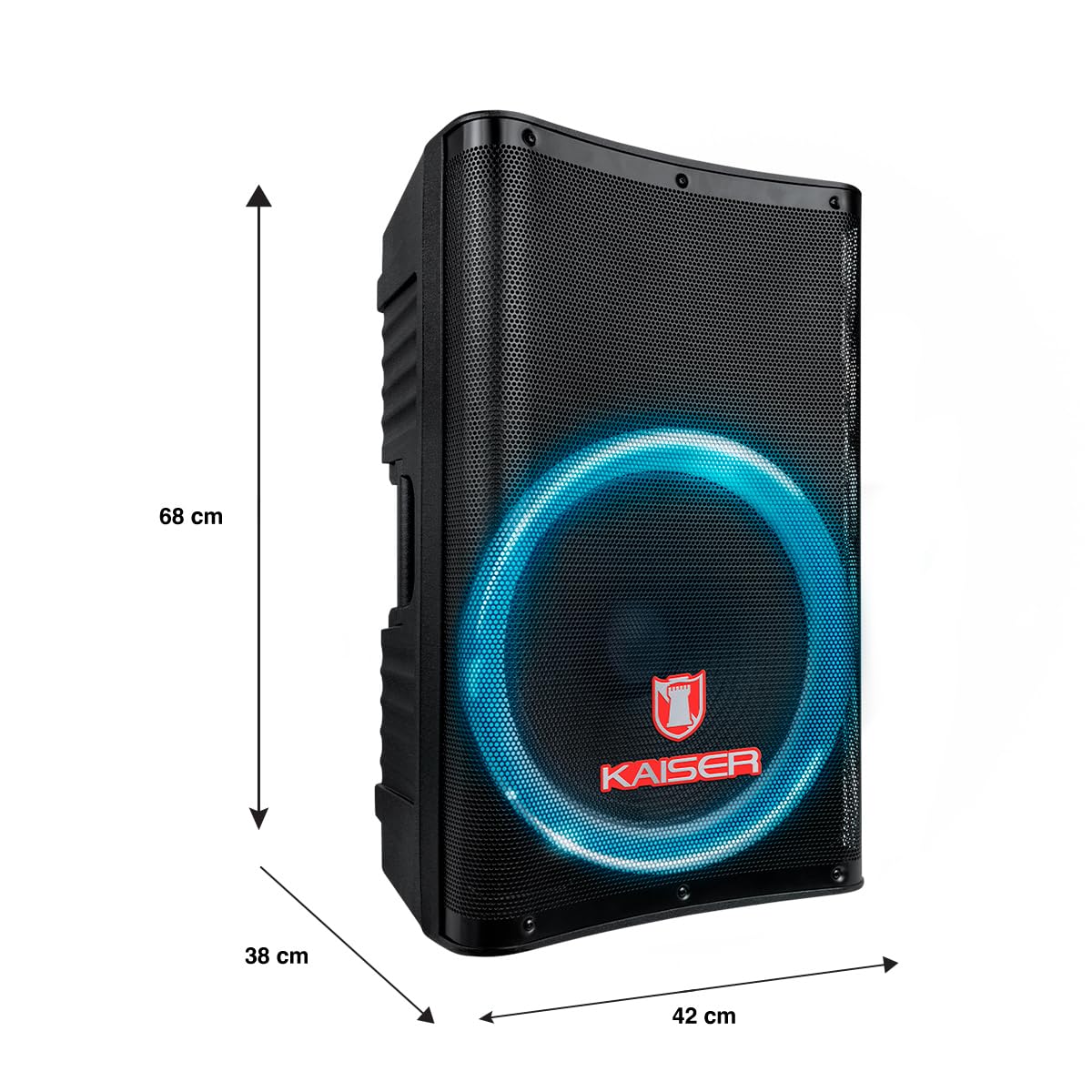 Kaiser Bafle Profesional Altavoz de 15 Pulgadas Circle Light, 20000 W PMPO, 50 W RMS, con Bluetooth, FM, USB, Micro SD, Entrada AUX, Micrófono con Cable, Control Remoto MSA-9716