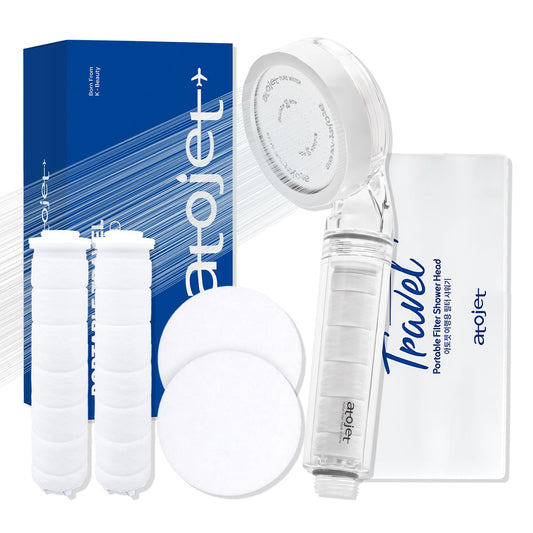Juego de Ducha Filtrado ATOJET Blanco Compacto con Filtros para Piel Suave y Cabello Liso