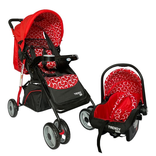 Carriola para Bebé con Travel System, 4 en 1, Plegado a Una Mano, Respaldo Multiposiciones, Portabebé/Autoasiento 0+, Arnés de 5 Puntos, Canastilla Amplia, de 0 a 3 Años, Modelo MAXY (Roja)