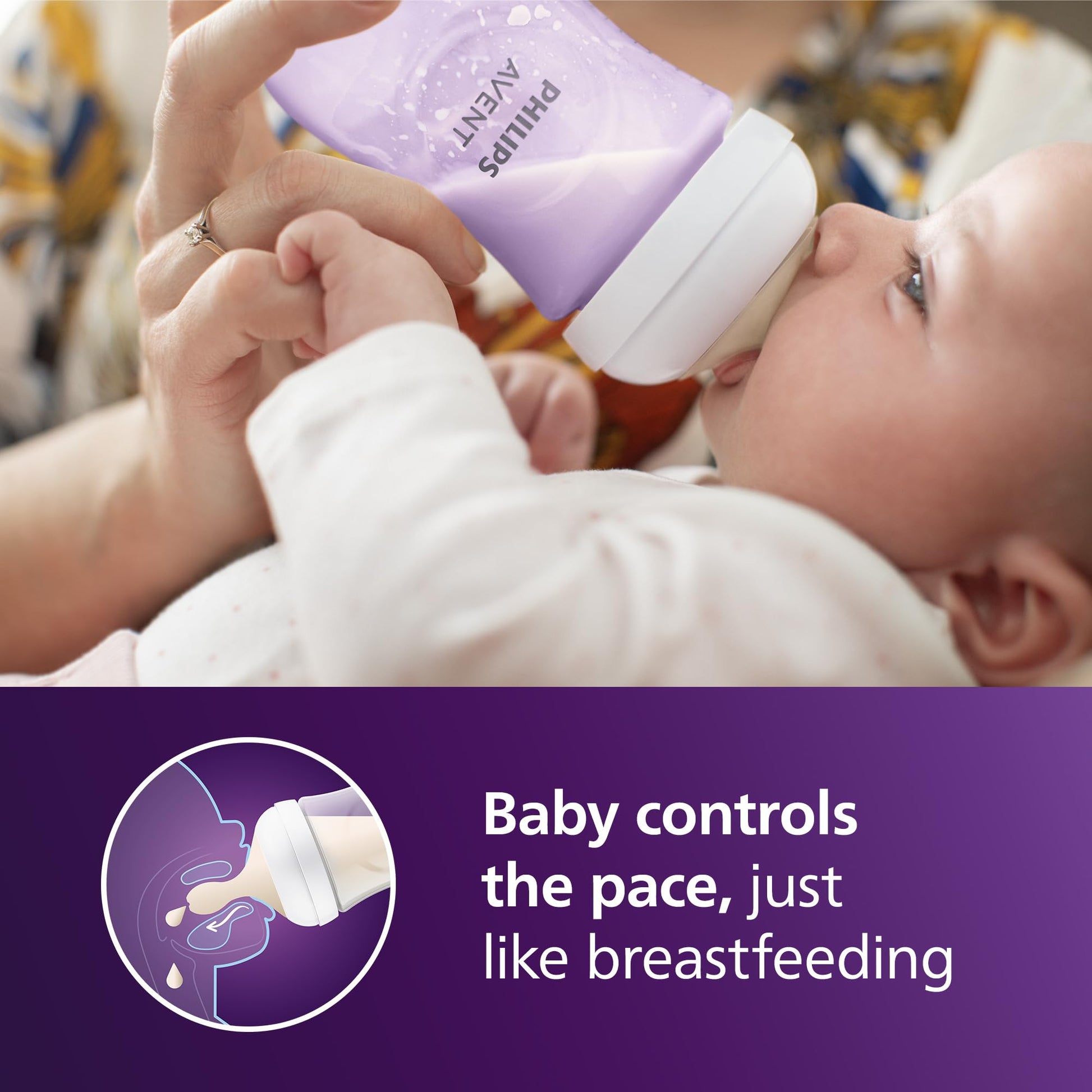 Biberón Philips AVENT morado de 9 Onzas con Pezón de Respuesta Natural, Paquete de 4 Unidades