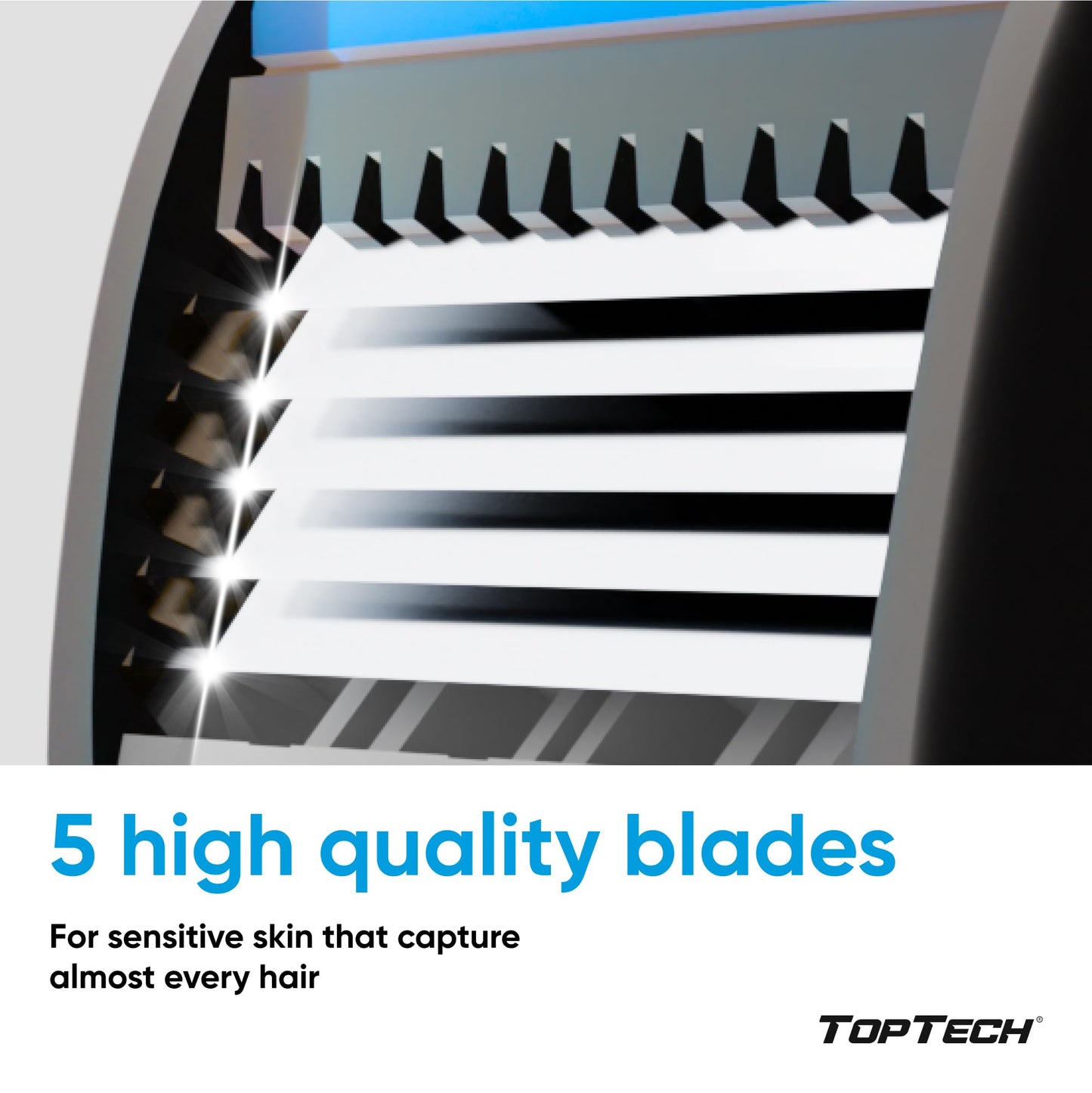 TopTech PRO 5 Rastrillo para Afeitar Hombre Reutilizable - Afeitadora Manual con Cartuchos Reemplazables - Tecnología de 5 Cuchillas - Pack de 9 Unidades (1 Mango + 8 Recambios) - Afeitado Suave y Cuchillas Afiladas - Recambios Económicos