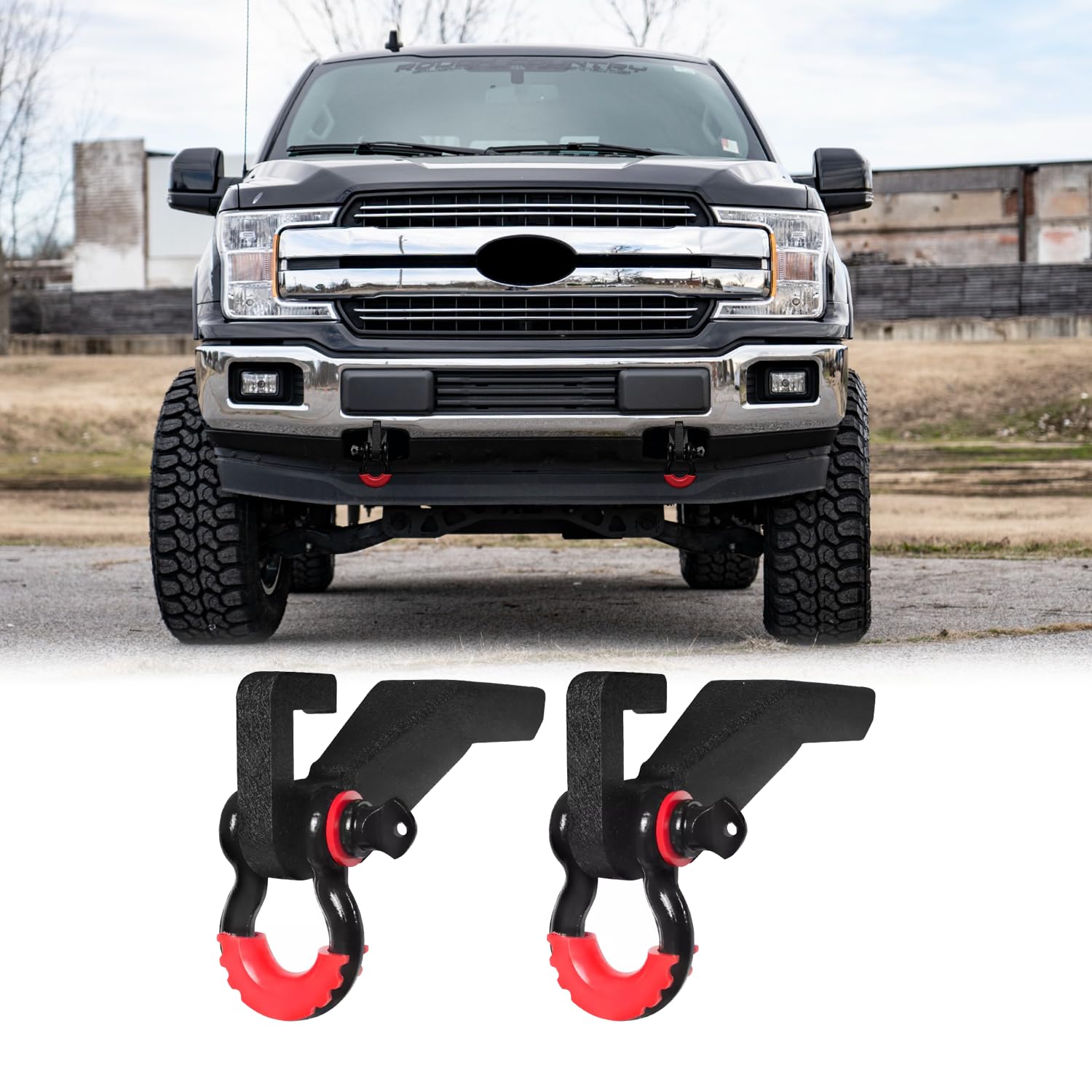 LUYWTE - Soporte de montaje de gancho de remolque delantero de acero y anillos en D para Ford F150 2009-2022, soporte de gancho de remolque de repuesto
