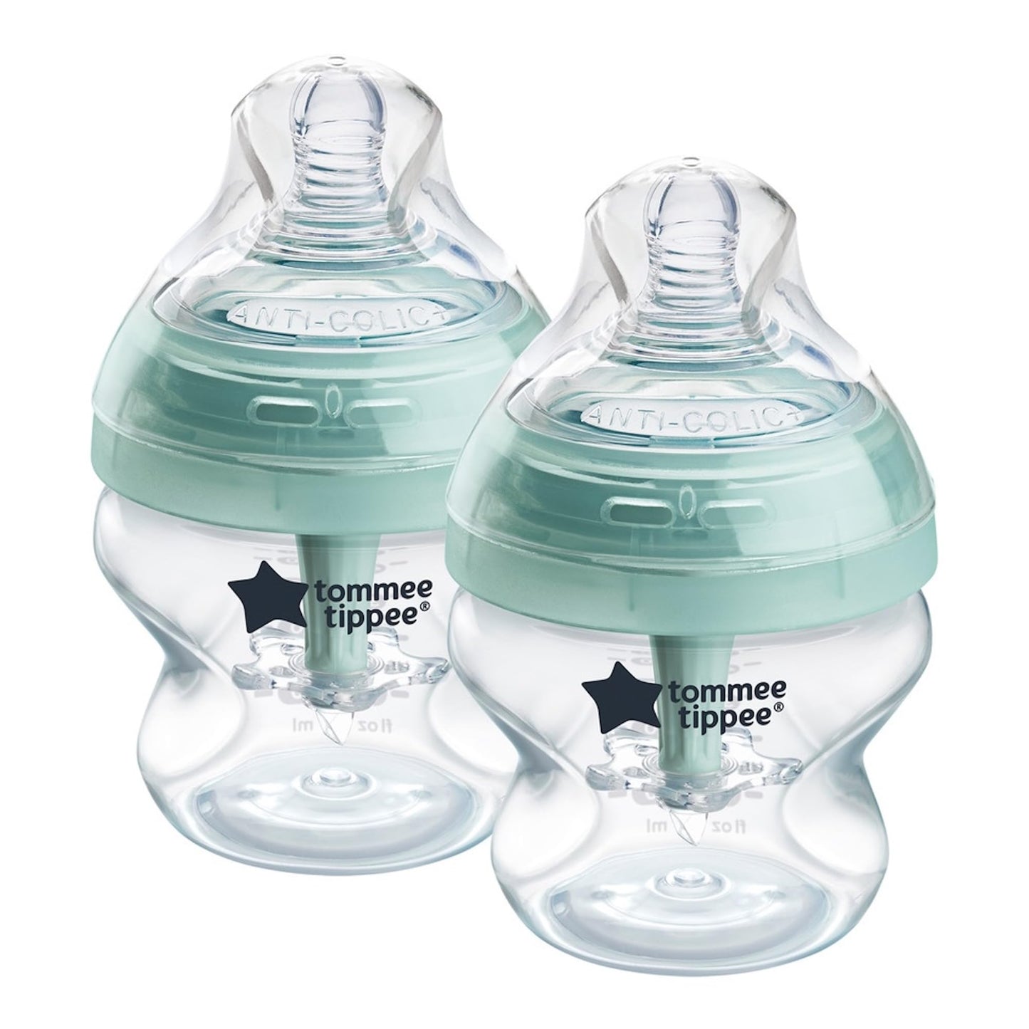 Biberón Anticólico Tommee Tippee Transparente con Tetina de Flujo Lento para un Agarre Natural, Paquete de 2