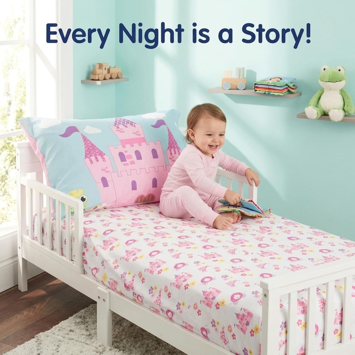 EVERYDAY KIDS Juego de sábanas y funda de almohada para niños – Motivo de princesa Storyland – Juego de cama de microfibra suave y transpirable para niños