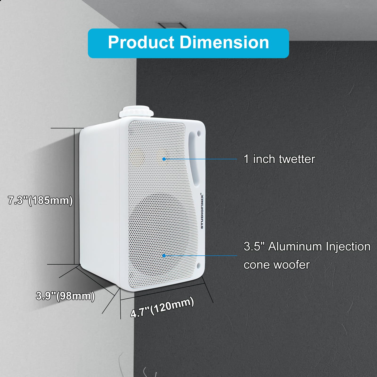 STUDIOFINIX - Altavoces pasivos para exteriores con cable, impermeables, de 3.5 pulgadas, 3 vías, 200 W en superficie, marinos y de pared, adecuados para el hogar, barco, piscina, patio, uso en
