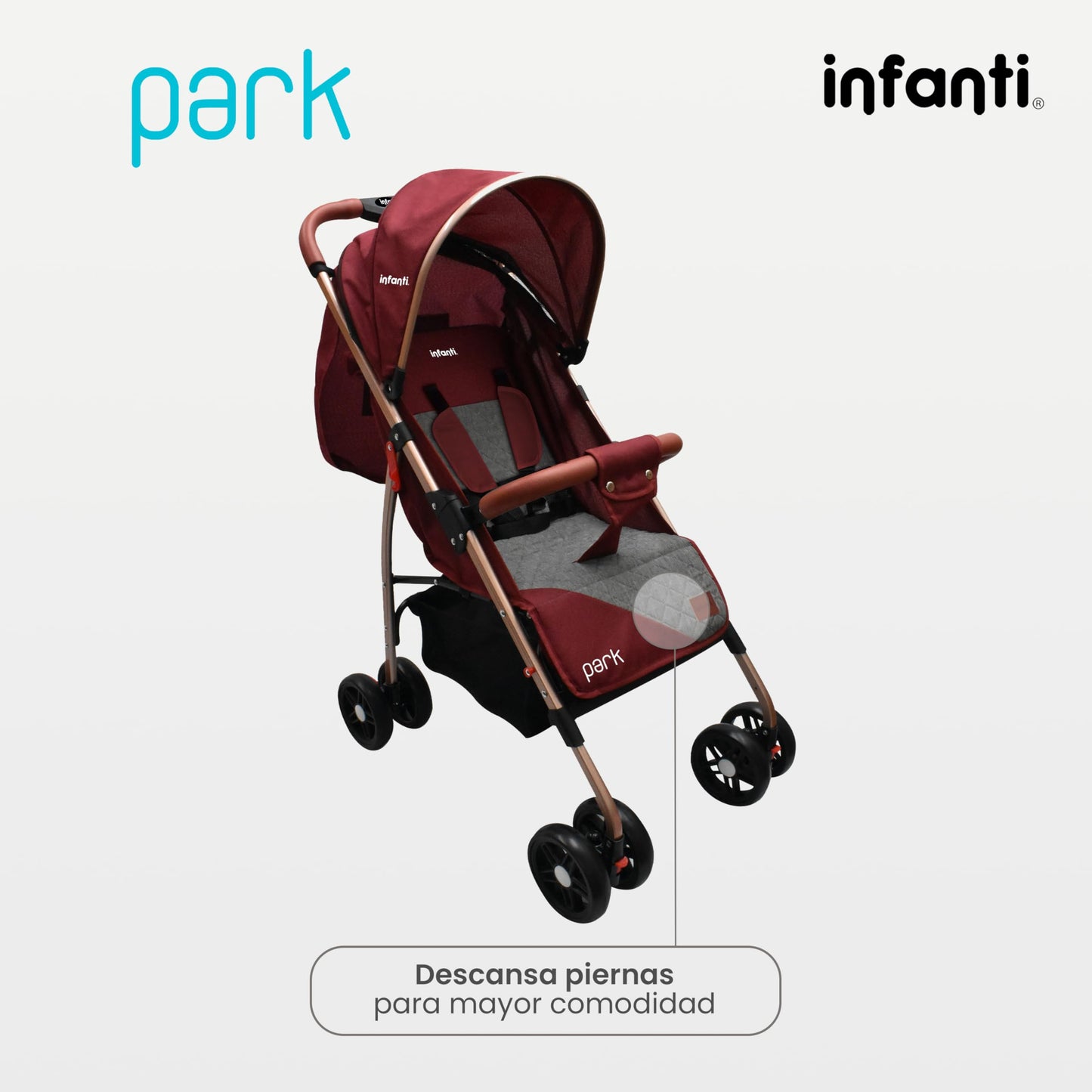 INFANTI | Carriola para Bebe PARK Rojo | Carreola con Portabebé - Carriola de Viaje - Carrito para Bebe | Cosas para Bebes 6 Meses hasta 15 kg - Compacta y Plegable | Barra de Seguridad Desmontable