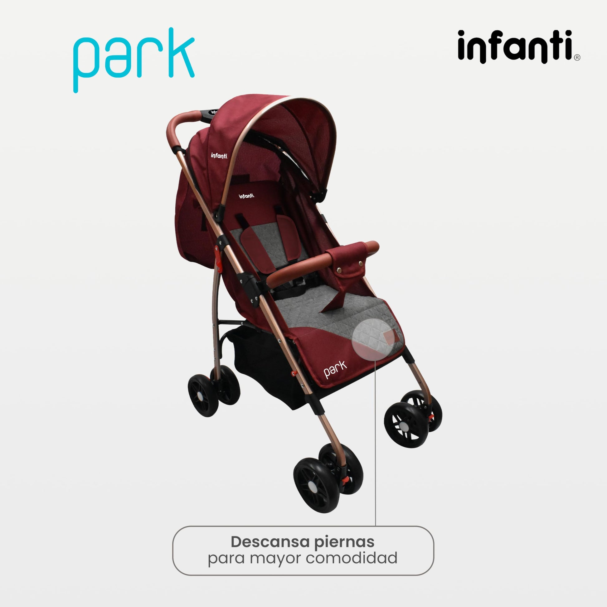 INFANTI | Carriola para Bebe PARK Rojo | Carreola con Portabebé - Carriola de Viaje - Carrito para Bebe | Cosas para Bebes 6 Meses hasta 15 kg - Compacta y Plegable | Barra de Seguridad Desmontable