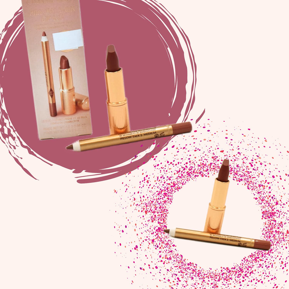 CHARLOTTE TILBURY- Kit de maquillaje para labios Pillow Talk Duo de Charlotte Tilbury, tamaño mediano, para viaje, en formato mini