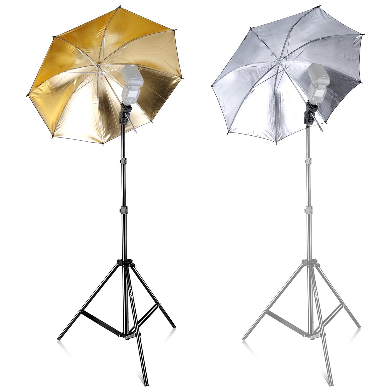 Neewer® Kit de Tres Paraguas, 84 cm, Blanco, Suave, Plateado, Reflectante, Dorado, para Canon 430EX II, 580EX II, Nikon SB600 SB800, Yongnuo YN 560, YN 565, TT560, TT680