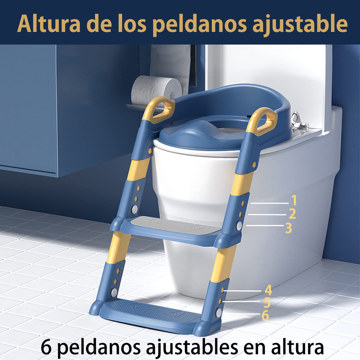 Asiento para Baño Niños con Escalera, Protector Contra Salpicaduras, Rosa