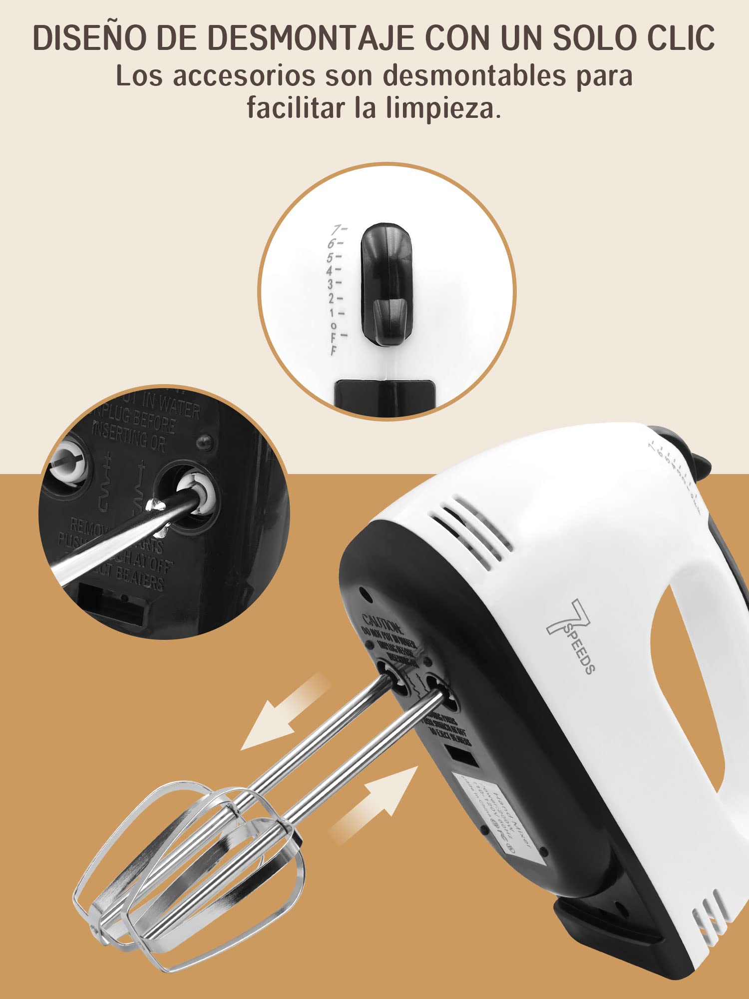 Batidora de Mano 7 Velocidades，Turbocharged Batidora de Mano, Mezclador de Cocina Incluye 4 Barras de Mezcla para Mezclar, 1 Separación De Claras De Huevo