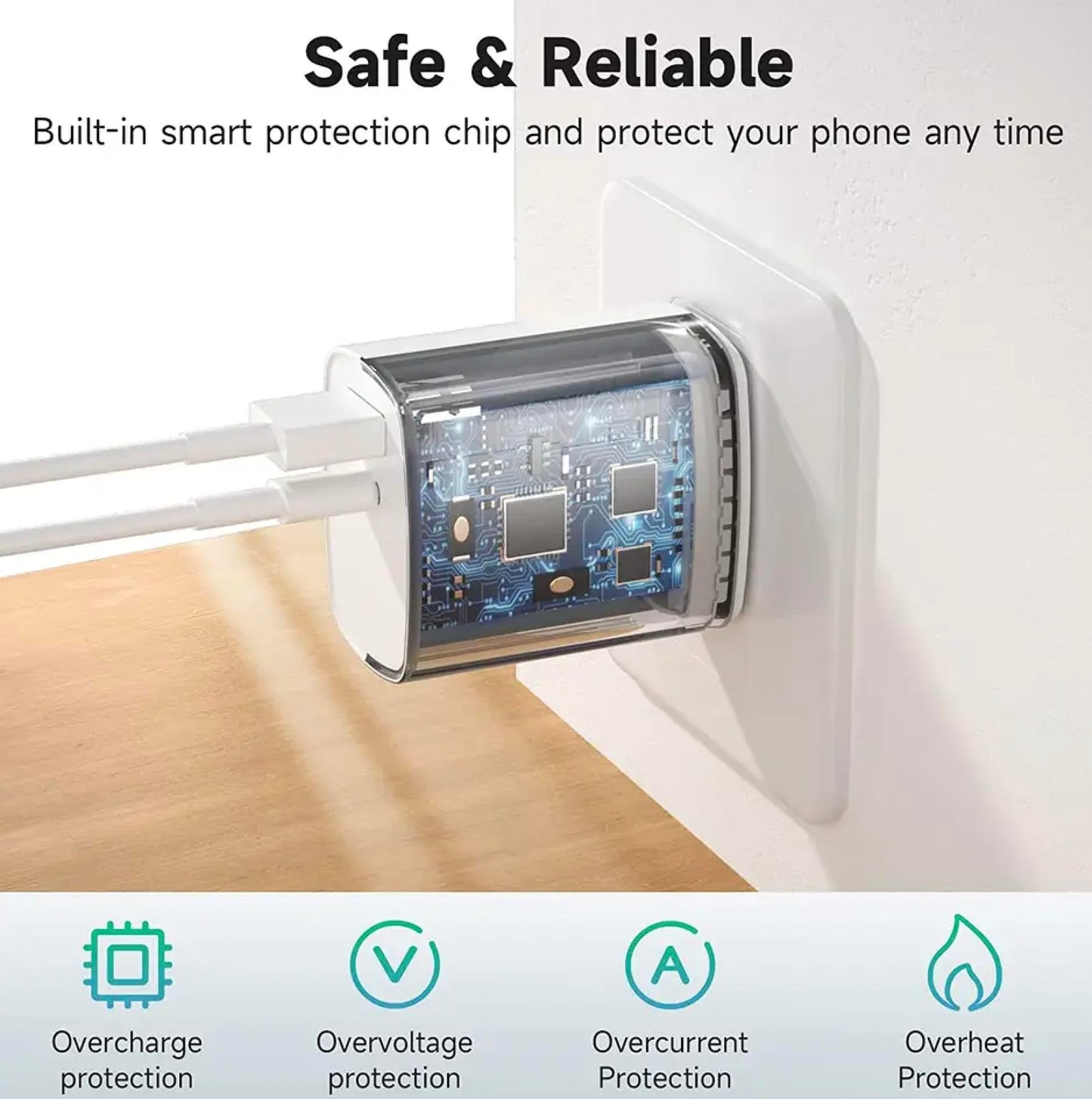 Cargador Rápido 30W USB-C Dual Veetone Blanco