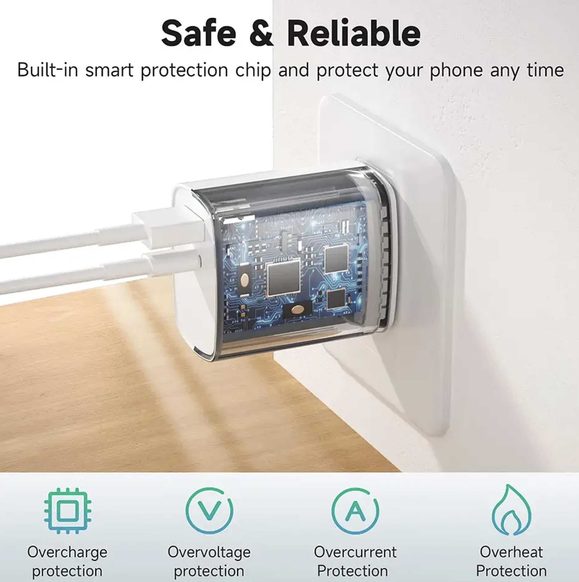 Cargador Rápido 30W USB-C Dual Veetone Blanco