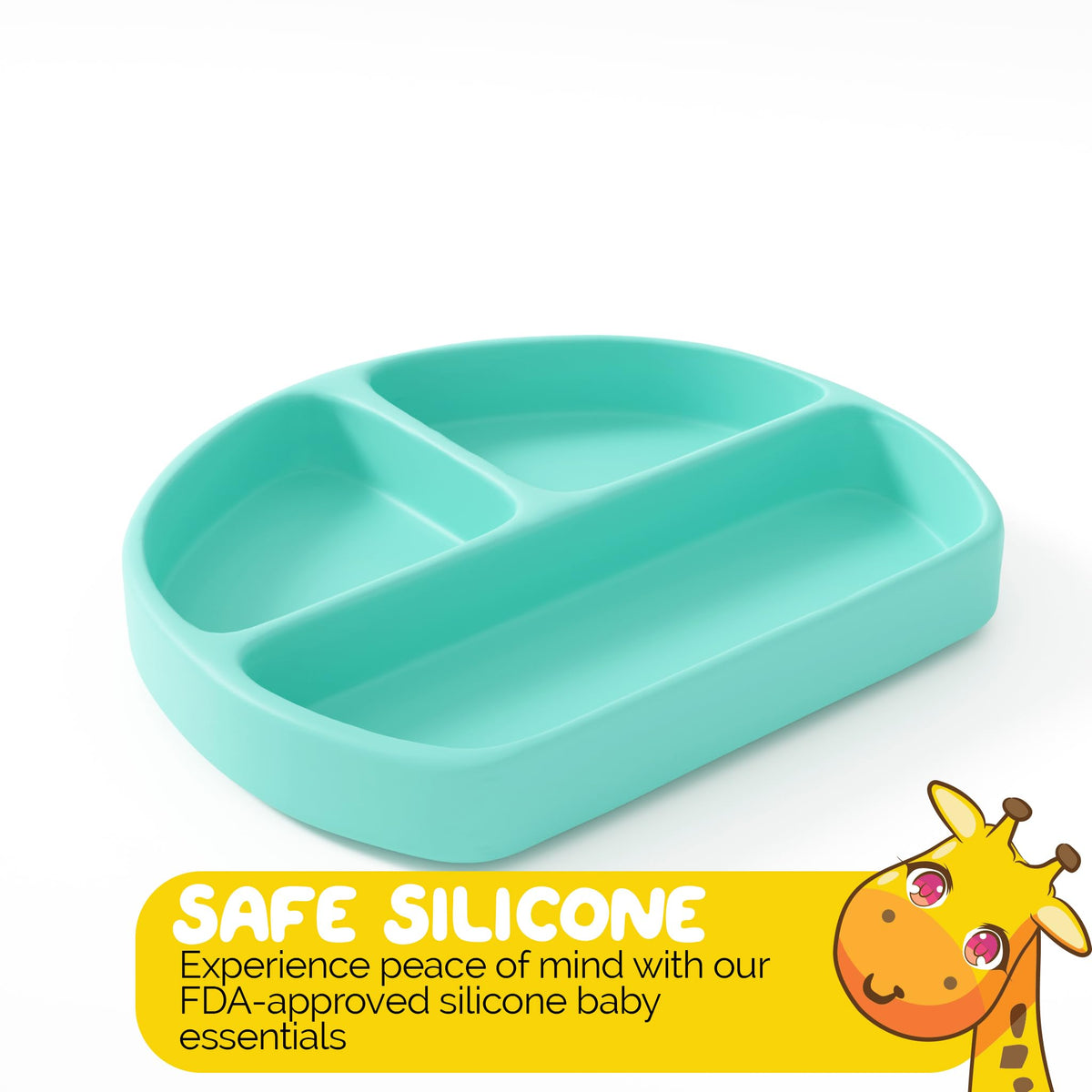 Muqee Peeko Platos de Silicona Baby Essentials para niños pequeños con 3 Compartimentos en Color Verde Menta. Platos para niños pequeños de 1 a 3 años - Silicona de Grado alimenticio.