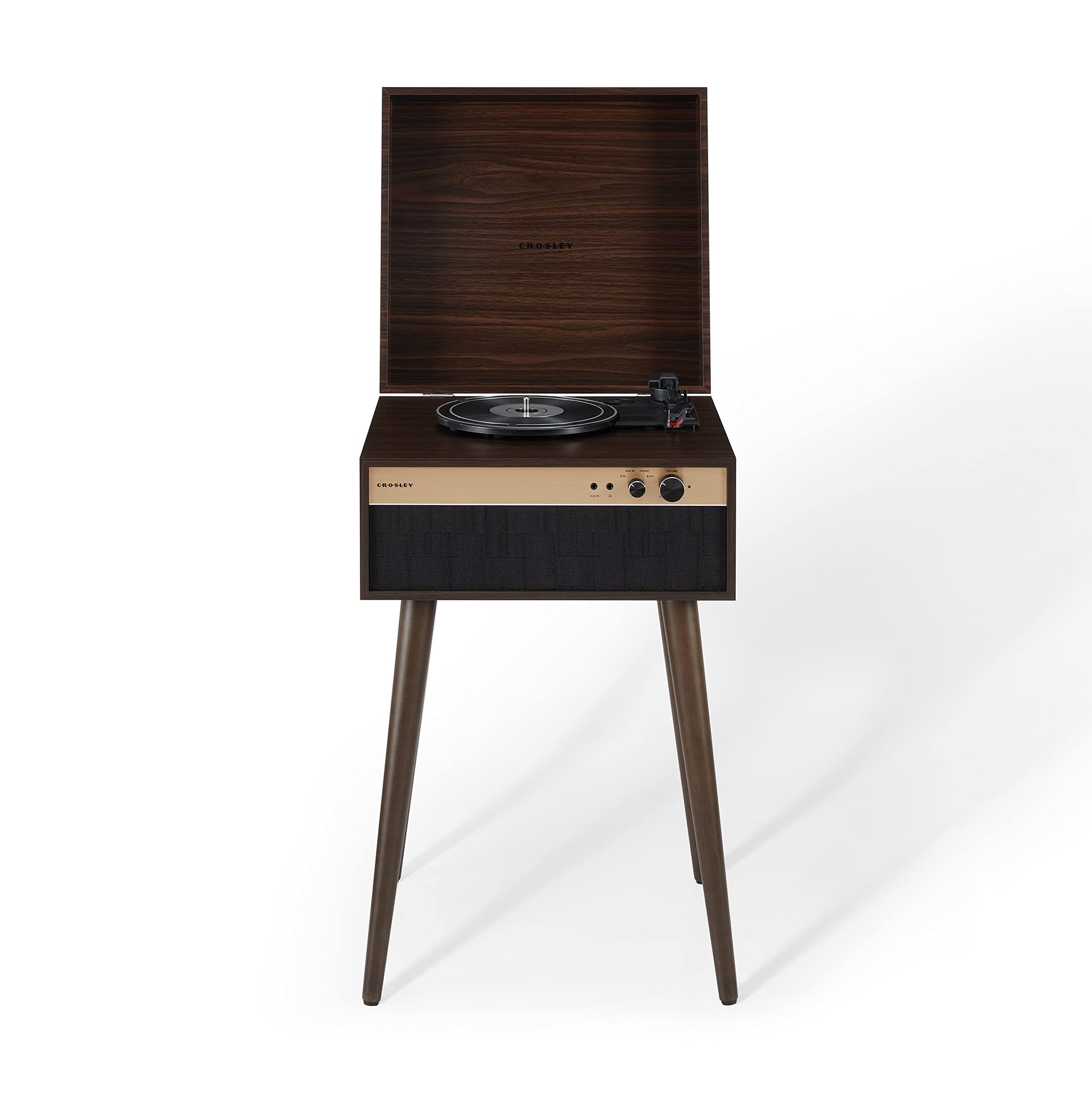 Crosley CR6236A-WA Jasper - Tocadiscos de Vinilo Bluetooth de 3 velocidades con Altavoces Integrados y Patas Desmontables, Color Nogal
