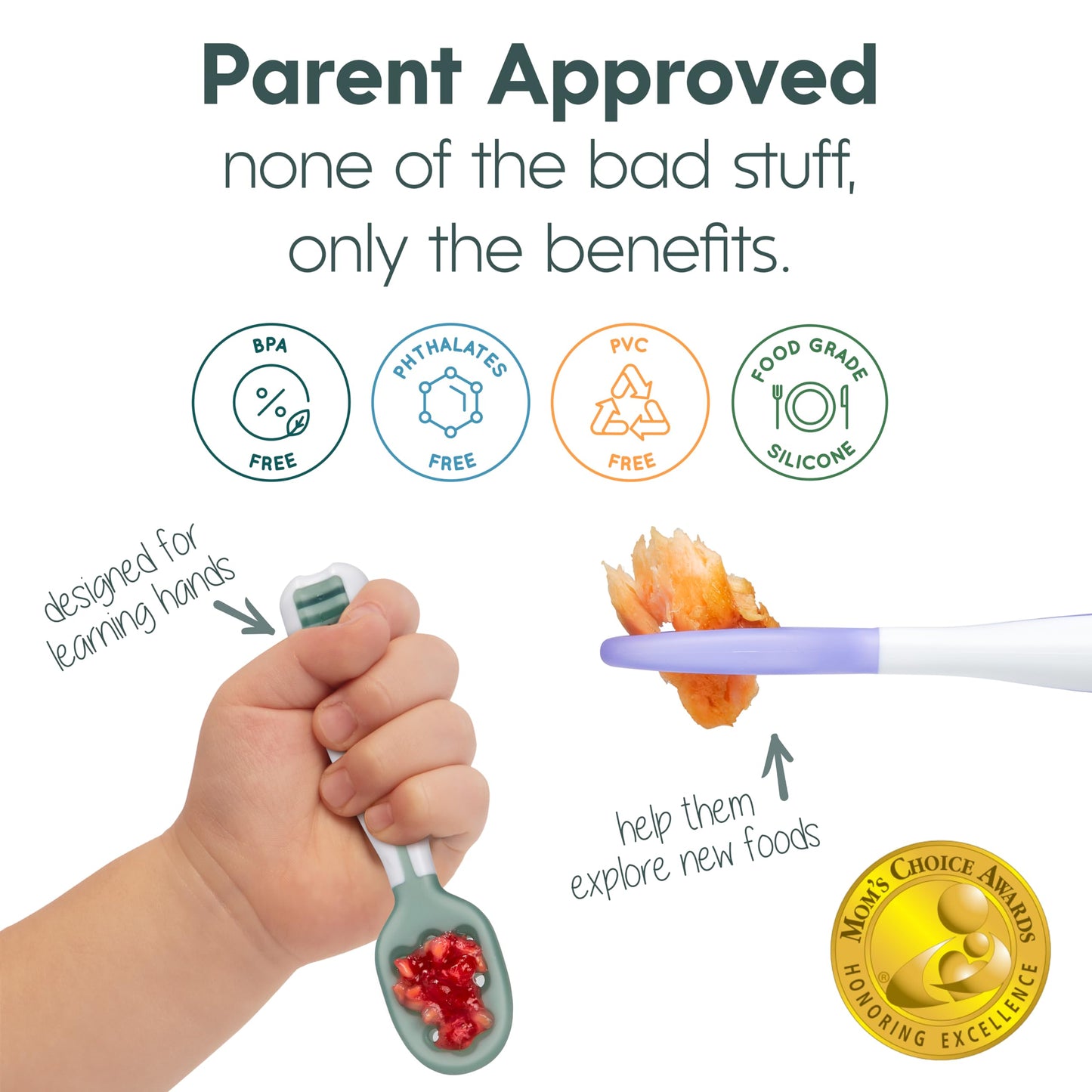 Set de Cucharas para Bebé NumNum Storm Gray/Glacier Green de Silicona Sin BPA para Niños de 6 Meses+