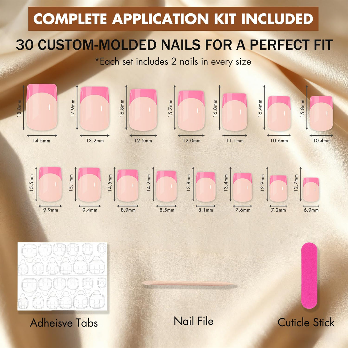 JOYVVEW Uñas francesas cortas y cuadradas, uñas postizas azules con base nude natural, uñas postizas con pegamento, uñas postizas clásicas reutilizables de gel para uso diario, 30 unidades