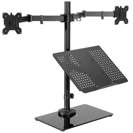 Soporte de Computadora VIVO Negro con Base de Vidrio para Monitores hasta 32 Pulgadas y Portátiles de 17 Pulgadas