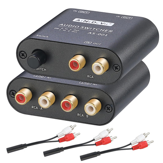 AtNeDcVh RCA / Puerto de 3,5 mm 1 en 2 salida/2 en 1 salida bidireccional conmutador de audio bidireccional, altavoz estéreo de 2 vías L/R de canal de sonido para auriculares