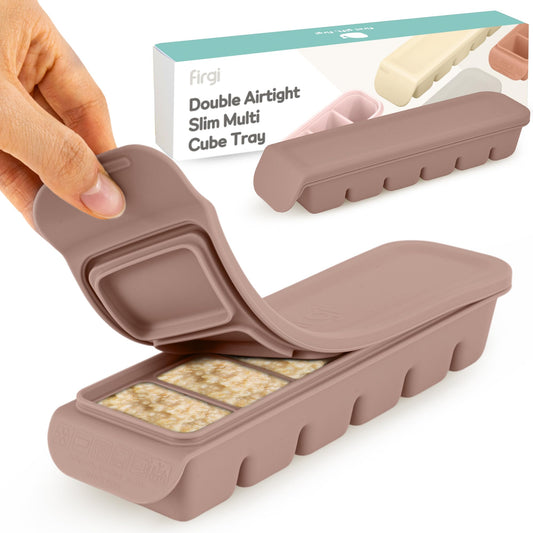Firgi-Contenedores de silicona c/tapa p/congelador, 2 x 30 ml, 6 secciones- Moldes a prueba de fugas, sin olores, sin BPA; p/hielo, alimentos caseros, leche materna, purés, verduras, frutas; marrón