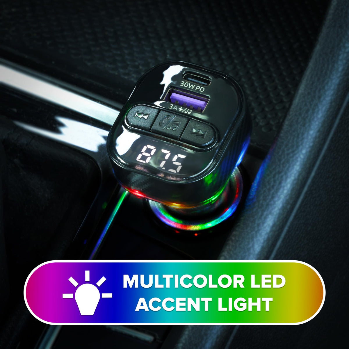 Transmisor FM Bluetooth Armor All Negro con Cargador Rápido USB para Llamadas Manos Libres